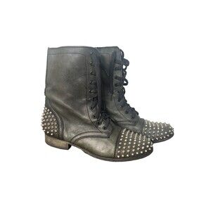 Steve Madden Tarnney Womens 10 Green Leather Studded Combat Moto Boots Y2K